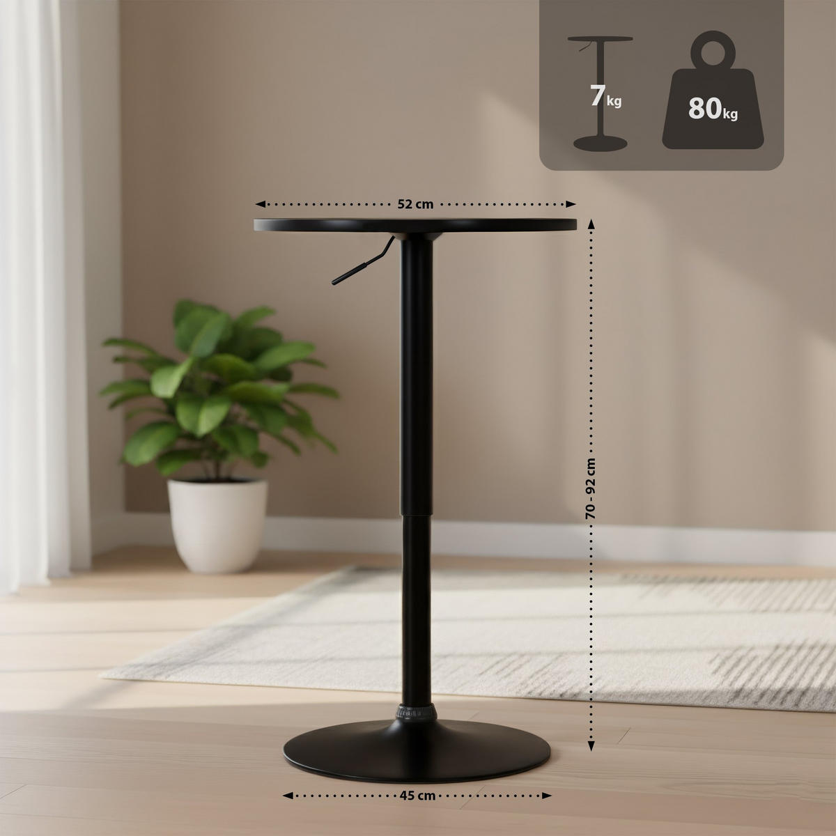 STEHTISCH rund 52 cm Holz Schwarz/Schwarz - Schwarz, Holz/Metall (52/52/70cm) - CLP