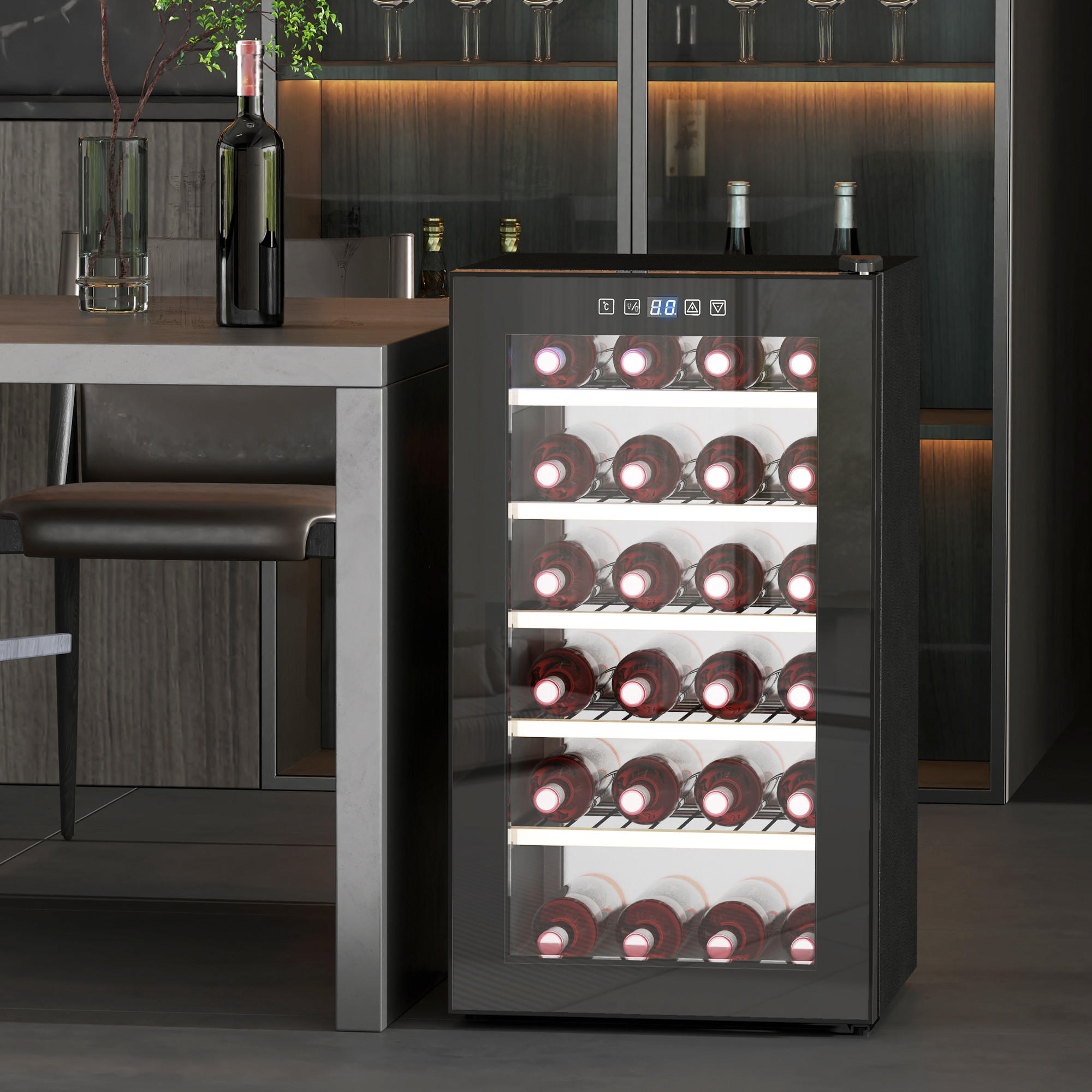 WEINKÜHLSCHRANK für 41 Weinflaschen, 91 Liter Kapazität, LED-Anzeige, Schwarz - Schwarz, Metall (45.1/79.8/53.8cm) - HOMCOM