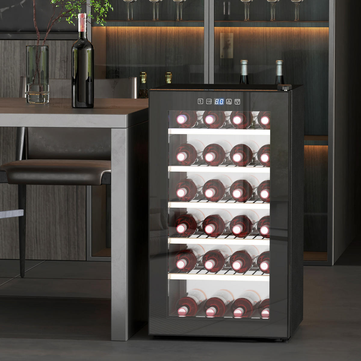 WEINKÜHLSCHRANK für 41 Weinflaschen, 91 Liter Kapazität, LED-Anzeige, Schwarz - Schwarz, Metall (45.1/79.8/53.8cm) - HOMCOM