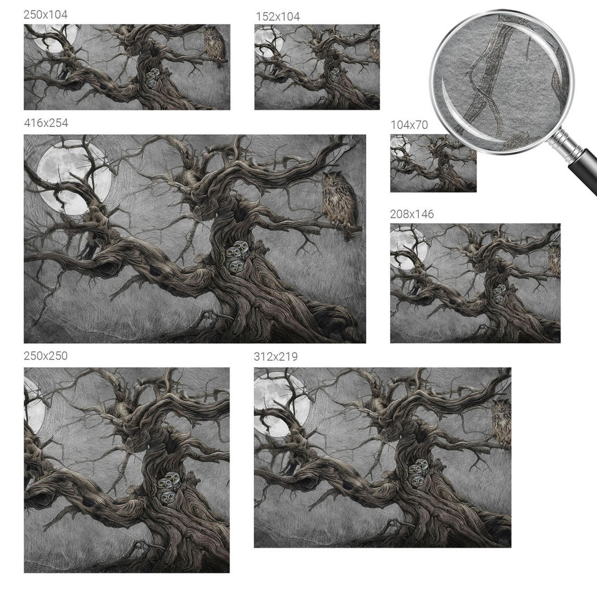 FOTOTAPETE 104x70 cm - Geheimnisvolle Eule - Grau, Textil (104/70cm) - Wallfluent