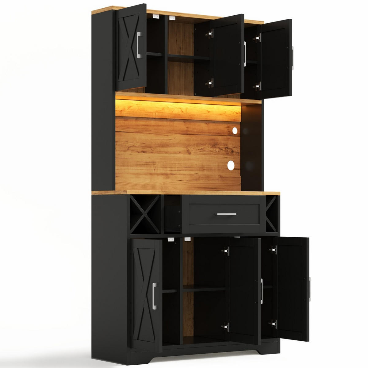 BUFFET DE-38736 105/40/180 cm LED-Beleuchtung und Weinregal Schwarz - Schwarz, Holzwerkstoff (105/180/40cm) - ComfortXL