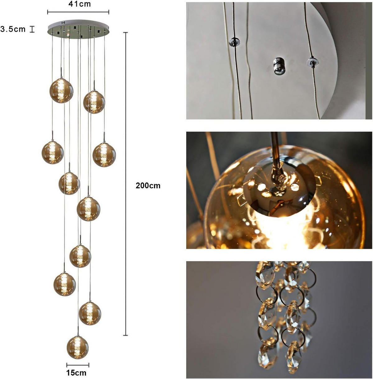 HÄNGELEUCHTE Energie 10-flammig 41/41/240 cm - Grau, Glas (41/41/240cm) - Nettlife
