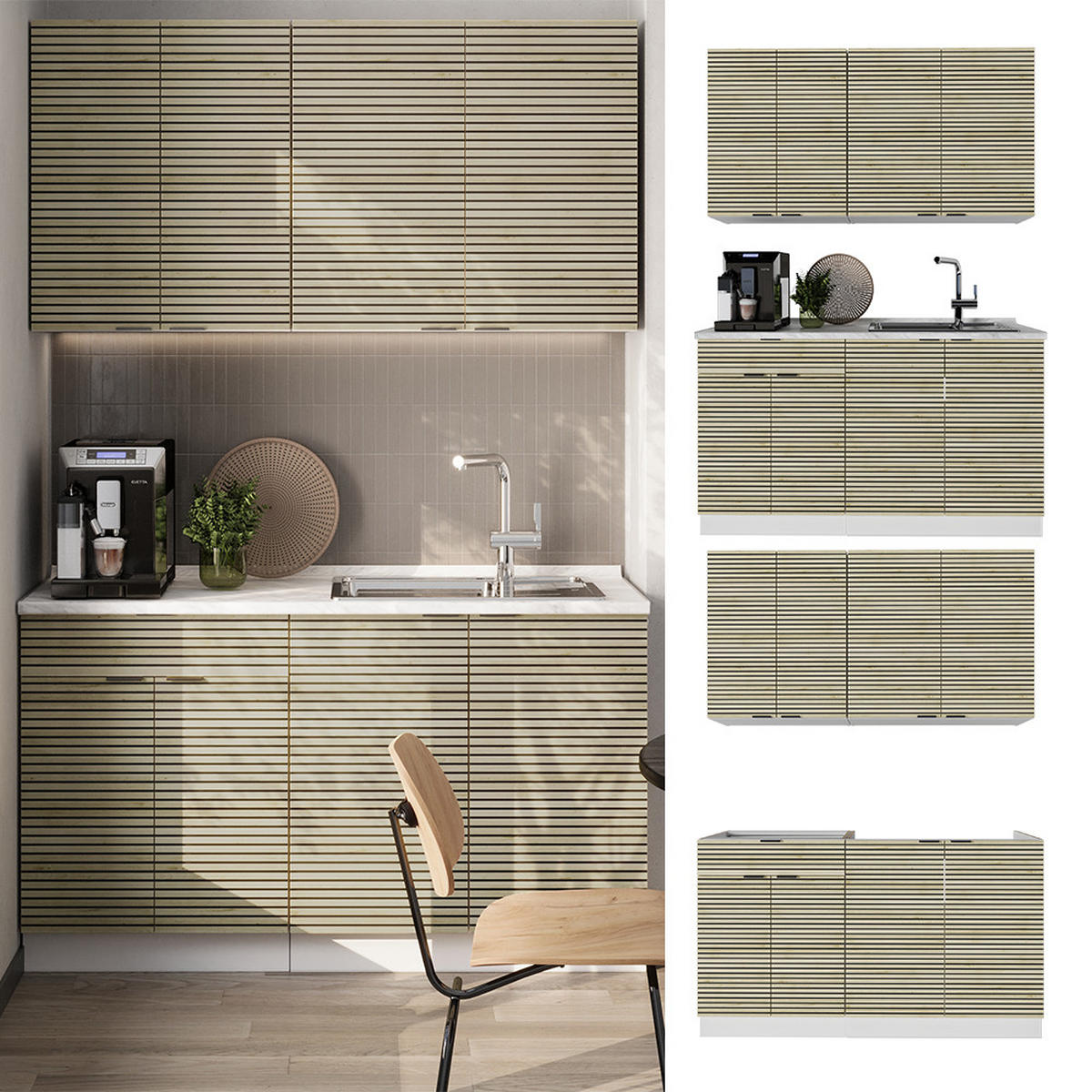 SINGLEKÜCHE Fame-Line Eiche Paneel/Weiß 140 cm ohne Arbeitsplatte - Hellbraun/Weiß, Holzwerkstoff (140/81.6/46cm) - Vicco