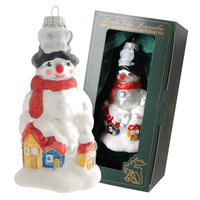 CHRISTBAUMSCHMUCK Schneemann mit Schal Weiß 12cm (Glas / 1 Stk.) - Weiß, Glas (6/12/5cm) - Krebs Glas Lauscha