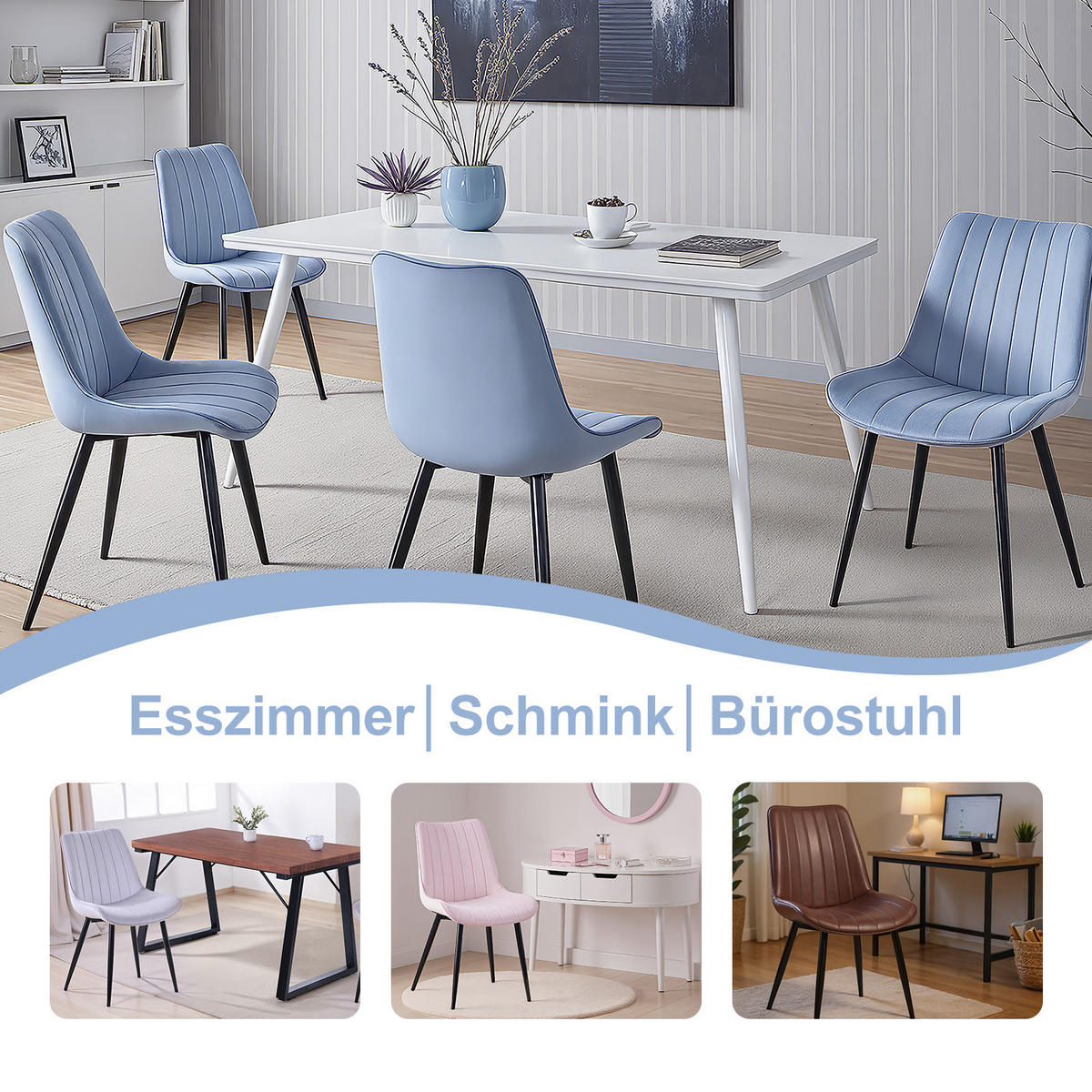 STUHL-SET 2 Stück aus Samt in Modernem Stil-YZ1 - Blau, Textil/Metall (62.5/88/53cm) - HOMAVO