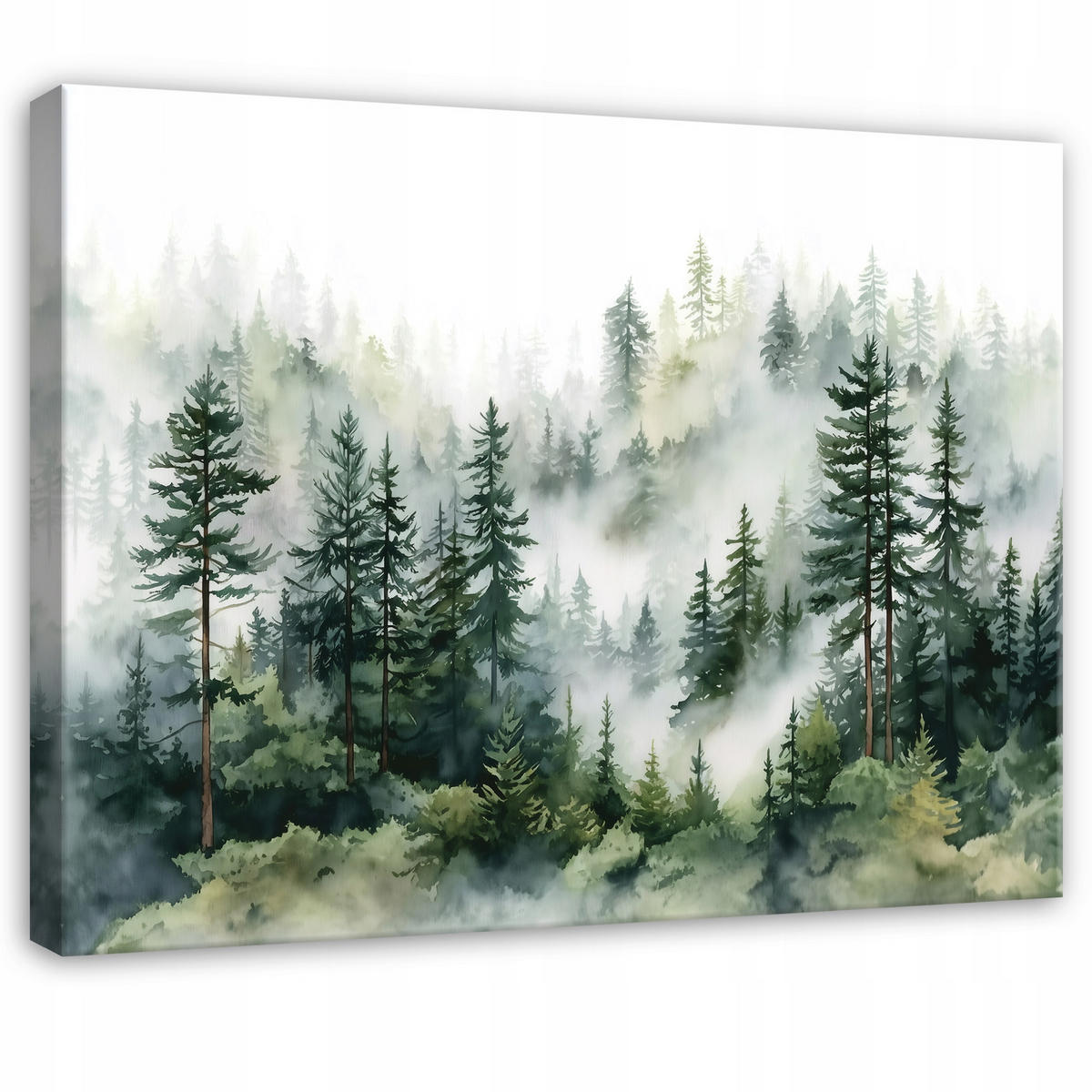 LEINWAND BILDER Wald Nebel Natur Grün 100x70 - Multicolor, Holzwerkstoff (100/70cm) - Wallarena