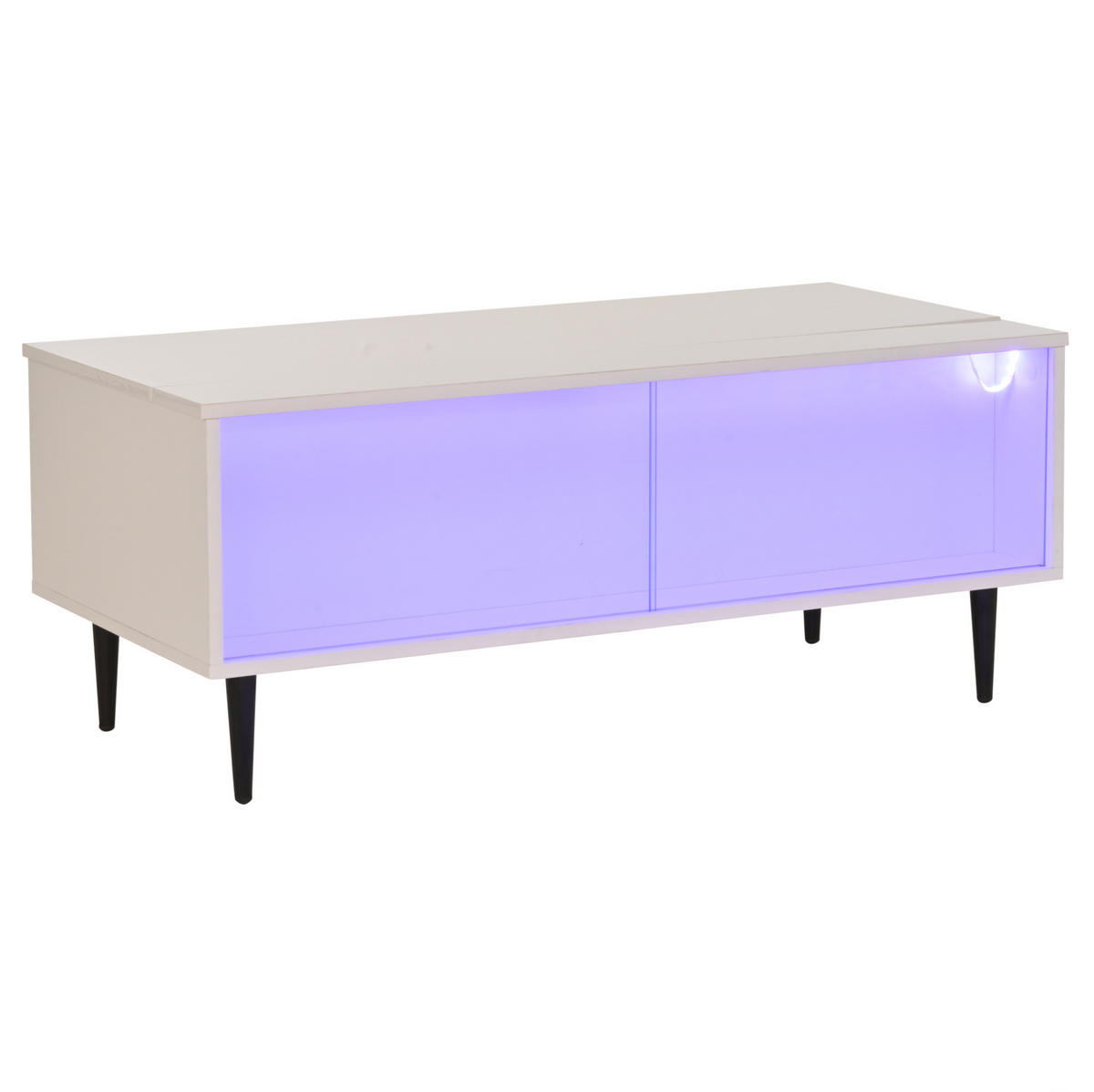 COUCHTISCH höhenverstellbar 105 x 50 x 43 cm Weiß mit LED und Stauraum - Weiß, Holzwerkstoff (105/50/43cm) - Meubliv