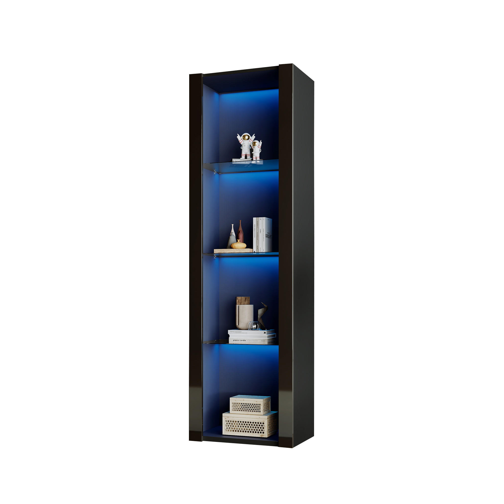 VITRINE 55/38/166 cm Schwarz aus Spanplatte mit LED-Beleuchtung - Schwarz, Holzwerkstoff (38/166/55cm) - OKMYHOME