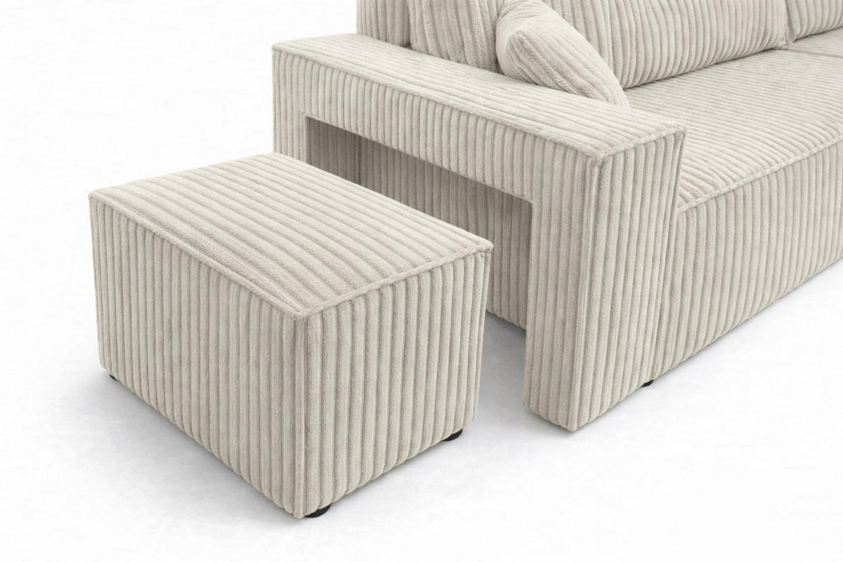 ECKSOFA Mit Schlaffunktion Und Pouf, Cordstoff Tilia, Ecru, Rechts, Best L Mit Pouf - Ecru, Holz (244/145cm) - Kaiser Möbel