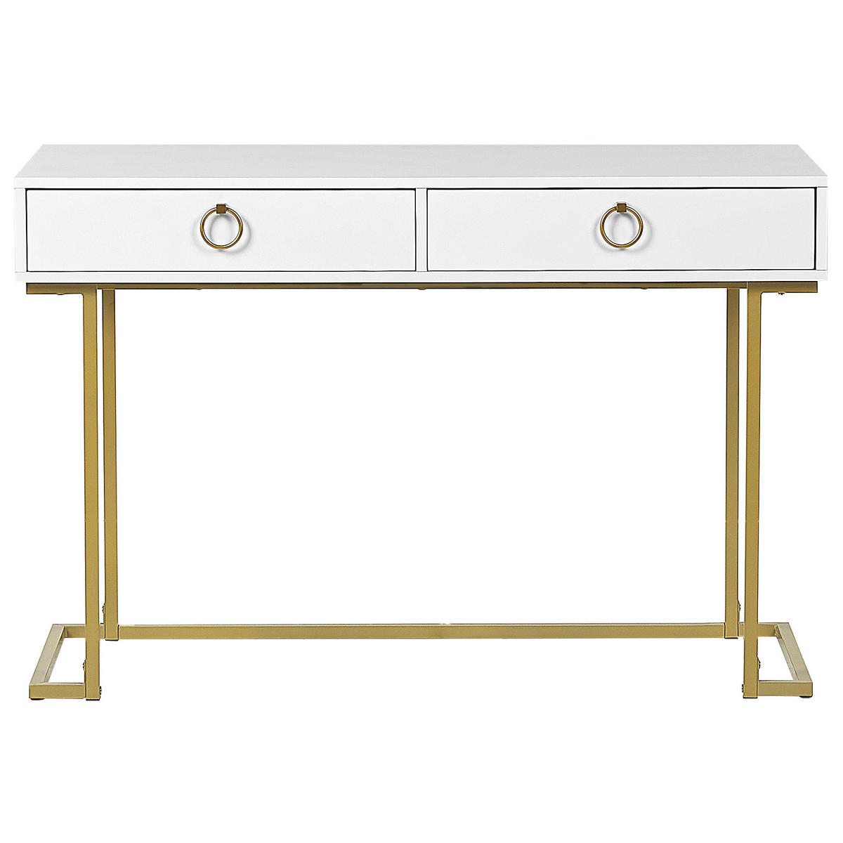 KONSOLENTISCH weiß/gold 2 Schubladen Westport - Goldfarben/Weiß, Metall (115/77/50cm) - Beliani