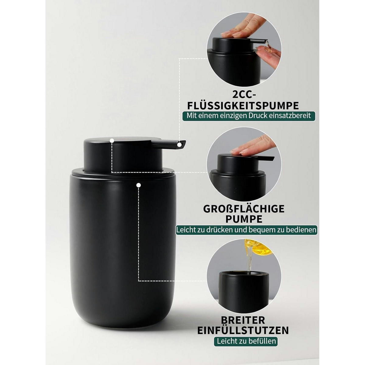 SEIFENSPENDER mit Zahnbürstenhalter Keramik Schwarz 350ml - Schwarz, Keramik (8/14/8cm)