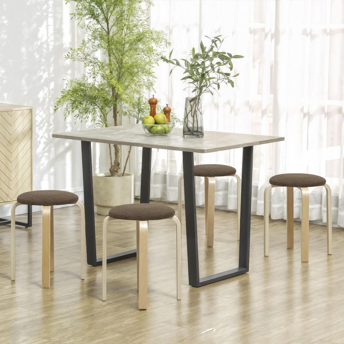 POLSTERHOCKER DE-06921 4er-Set stapelbar mit lackierter Oberfläche Braun - Braun, Holz (40/45/40cm) - ComfortXL