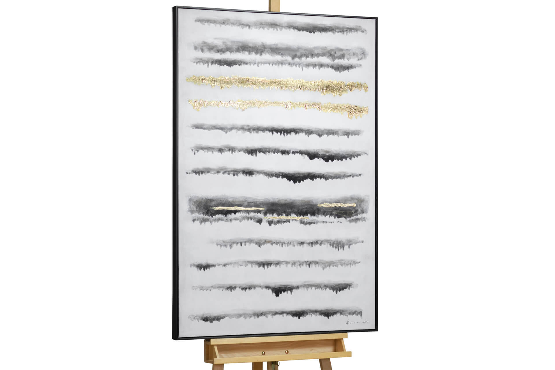 ACRYLBILD HANDGEMALT Weiß 83/123 cm - Schwarz/Grau, Textil (82.5/122.5cm) - KUNSTLOFT