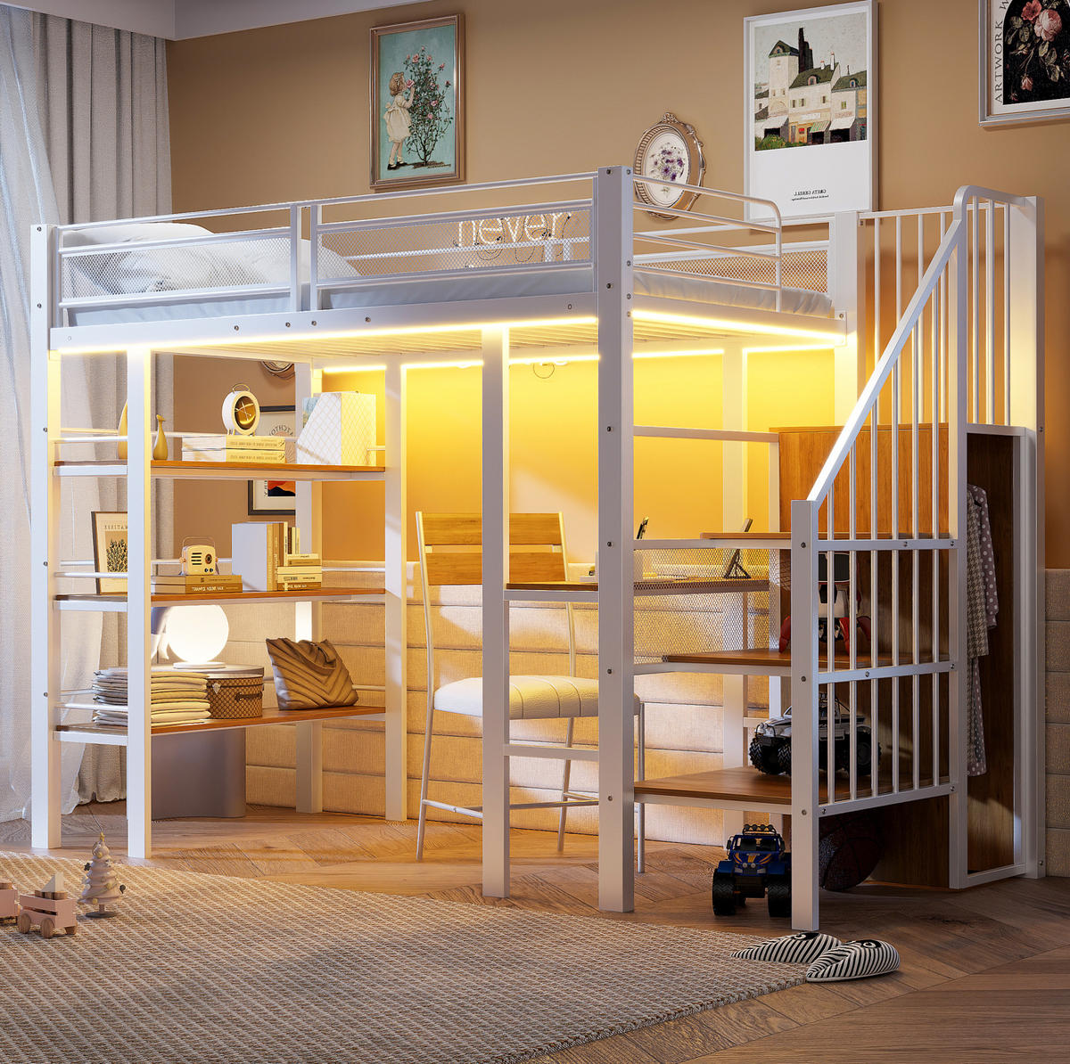 HOCHBETT 90/200 cm aus Metall mit Schreibtisch, Weiß - Weiß, Metall (90/200cm) - OKMYHOME