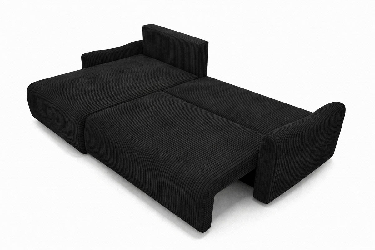 ECKSOFA Mit Schlaffunktion, Cordstoff Poso, Schwarz, Links, JAPANDI - Schwarz, Holz (262/145cm) - Kaiser Möbel
