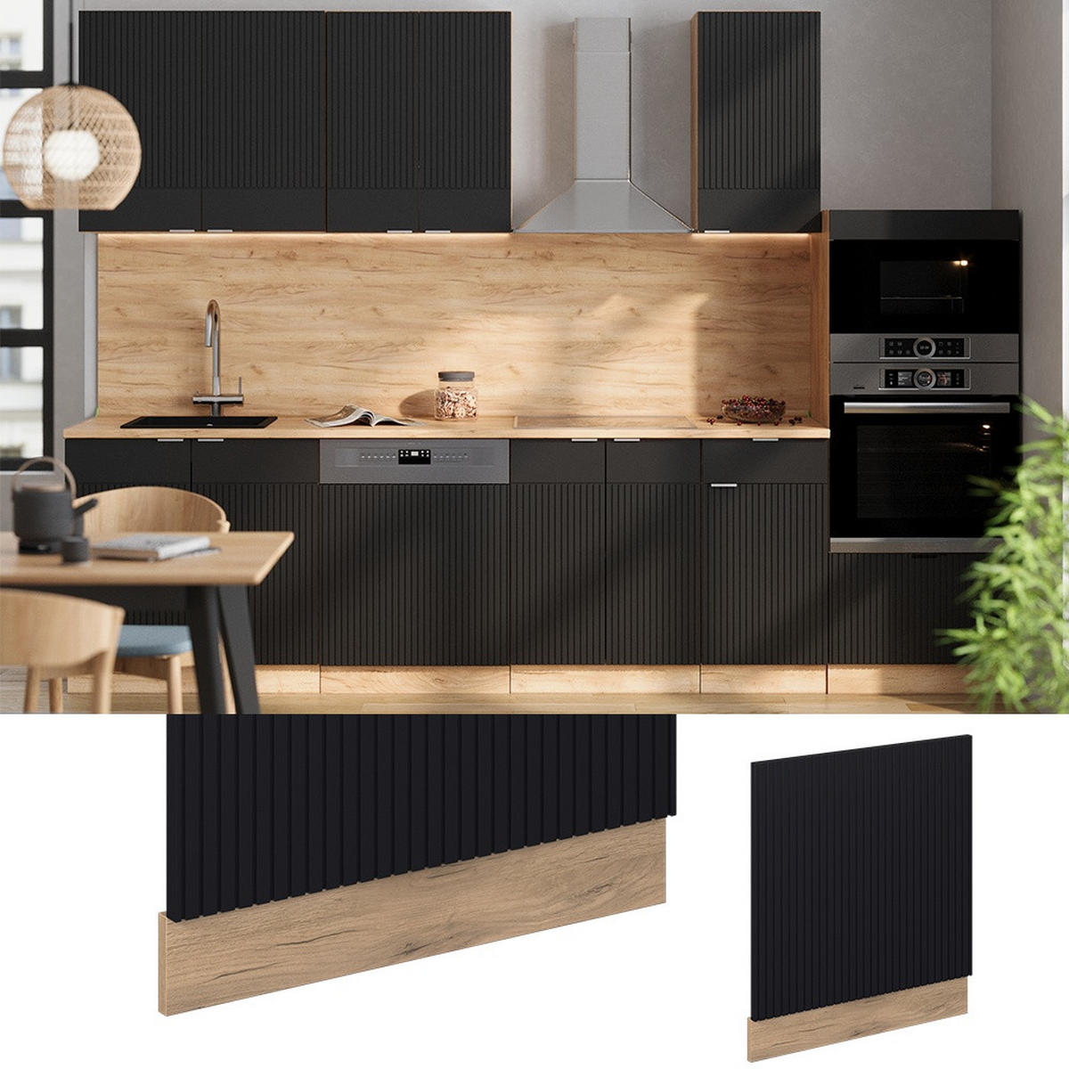 SPREDNJA PLOŠČA Fame-Line Črna črtasta 60 cm brez delovne plošče - črna/medeni hrast, leseni material (60/67.4/1.6cm) - Vicco