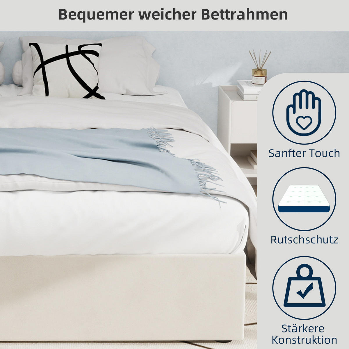 POSTEĽOVÝ rám 160/200 cm béžový s plynovým zdvihom z látky a kovu - béžová, textil (160/200cm) - OKWISH