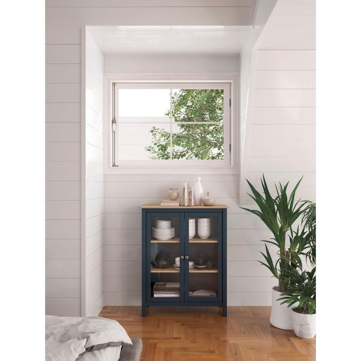 VITRINE 2 Türen L90 x H110 cm - Misti - Blau, Holz (40/110/90cm) - Calicosy