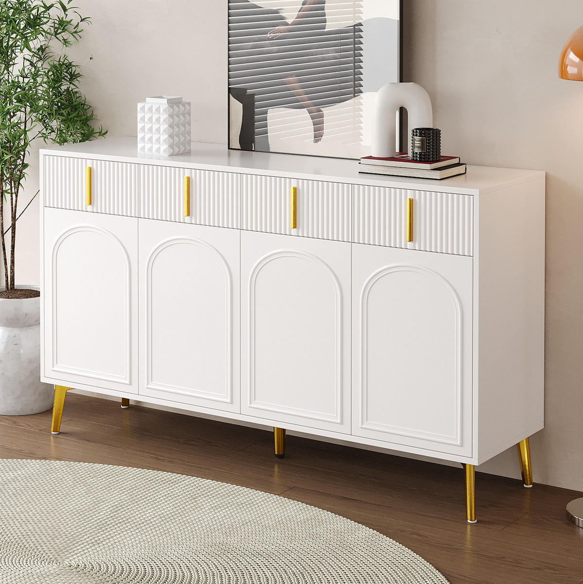 SIDEBOARD mit 4 Türen und 4 Schubladen 140 cm MDF Weiß - Weiß, Holzwerkstoff (140/82/38cm) - Meubliv