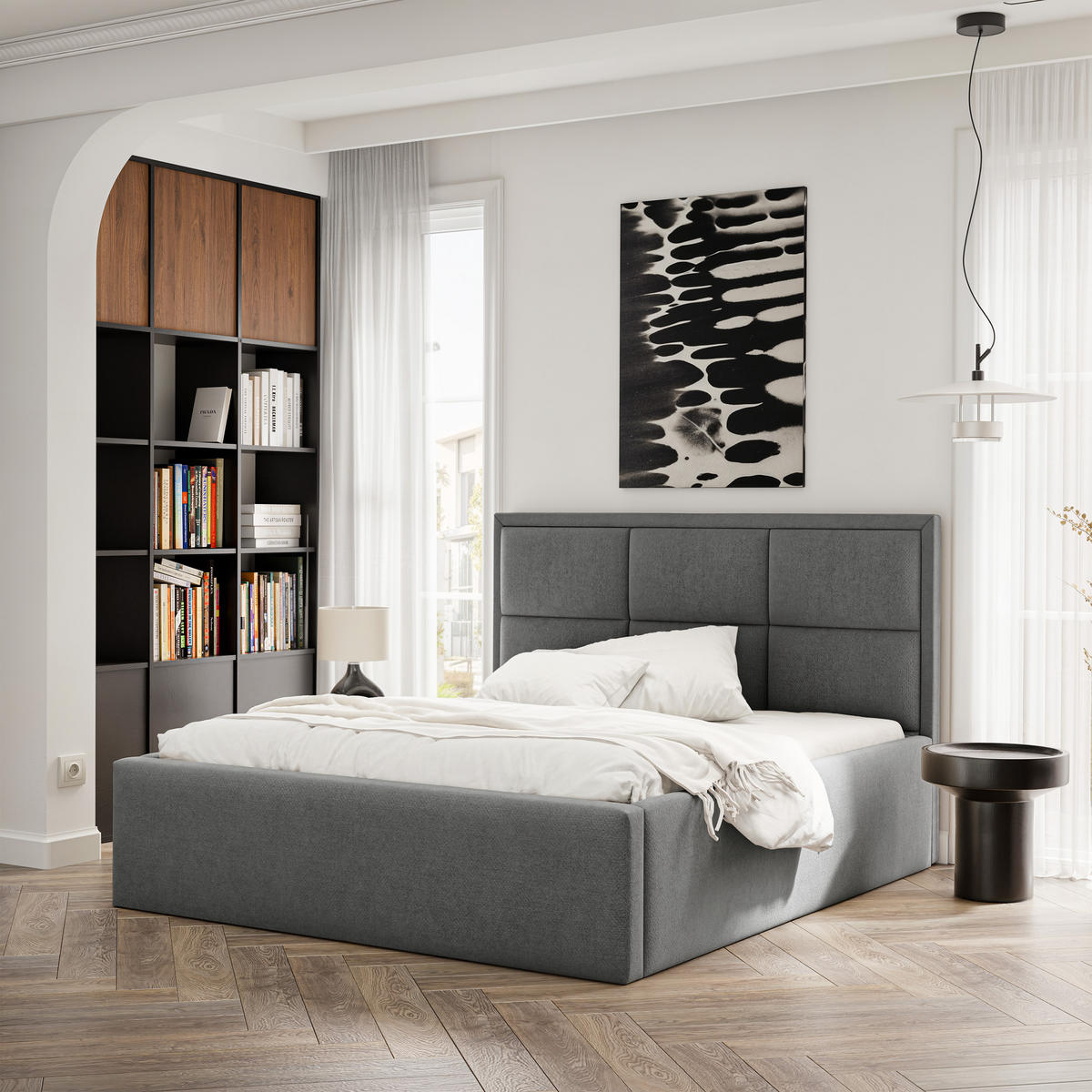 POLSTERBETT ELIN 160/200 cm Bettkasten, Dunkelgrau - Dunkelgrau, Textil/Metall (160/200cm) - Idohome