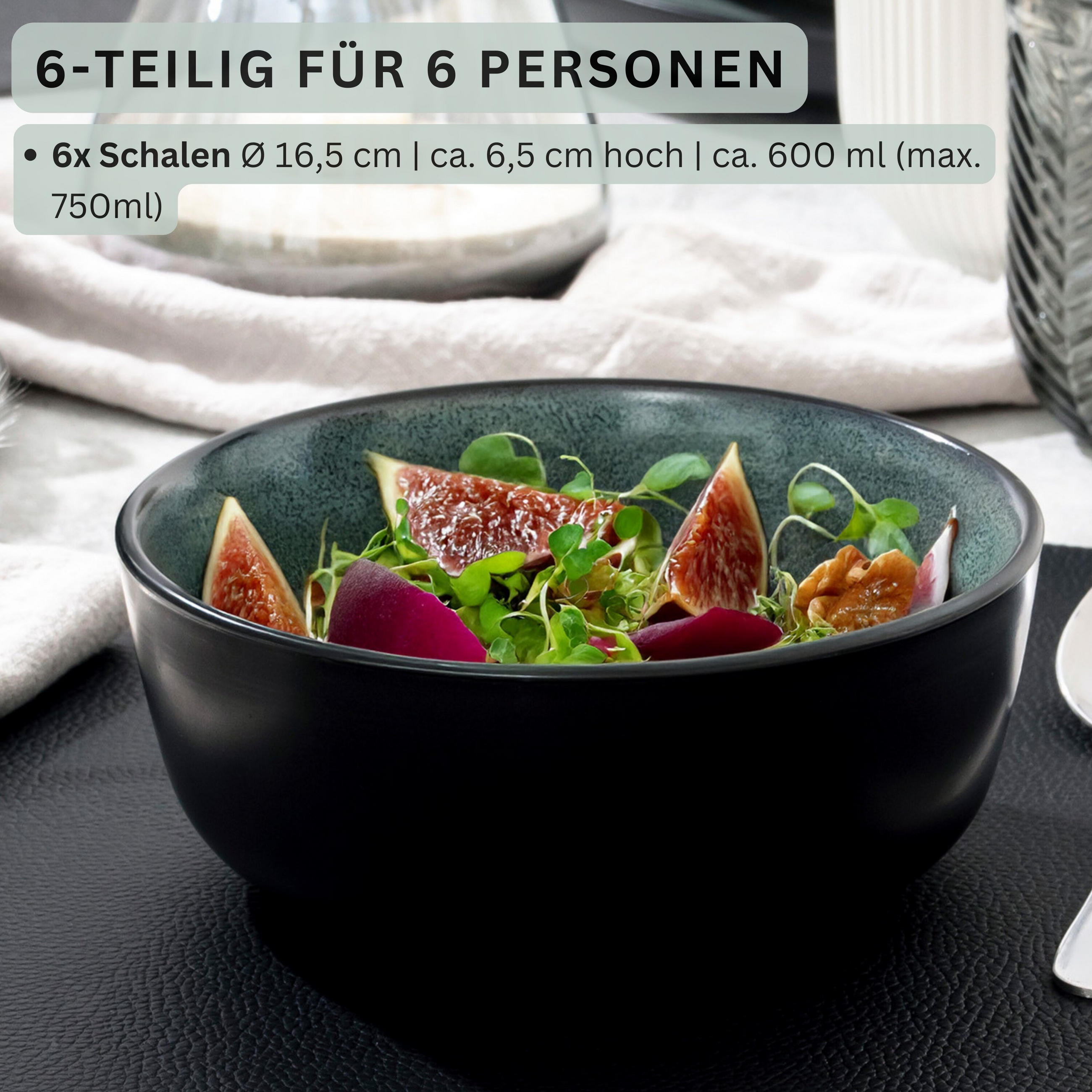 SCHALEN SET MALMÖ - 6 teilig aus Steingut - Grün, Stein (16.5/16.5/6.5cm) - Sänger