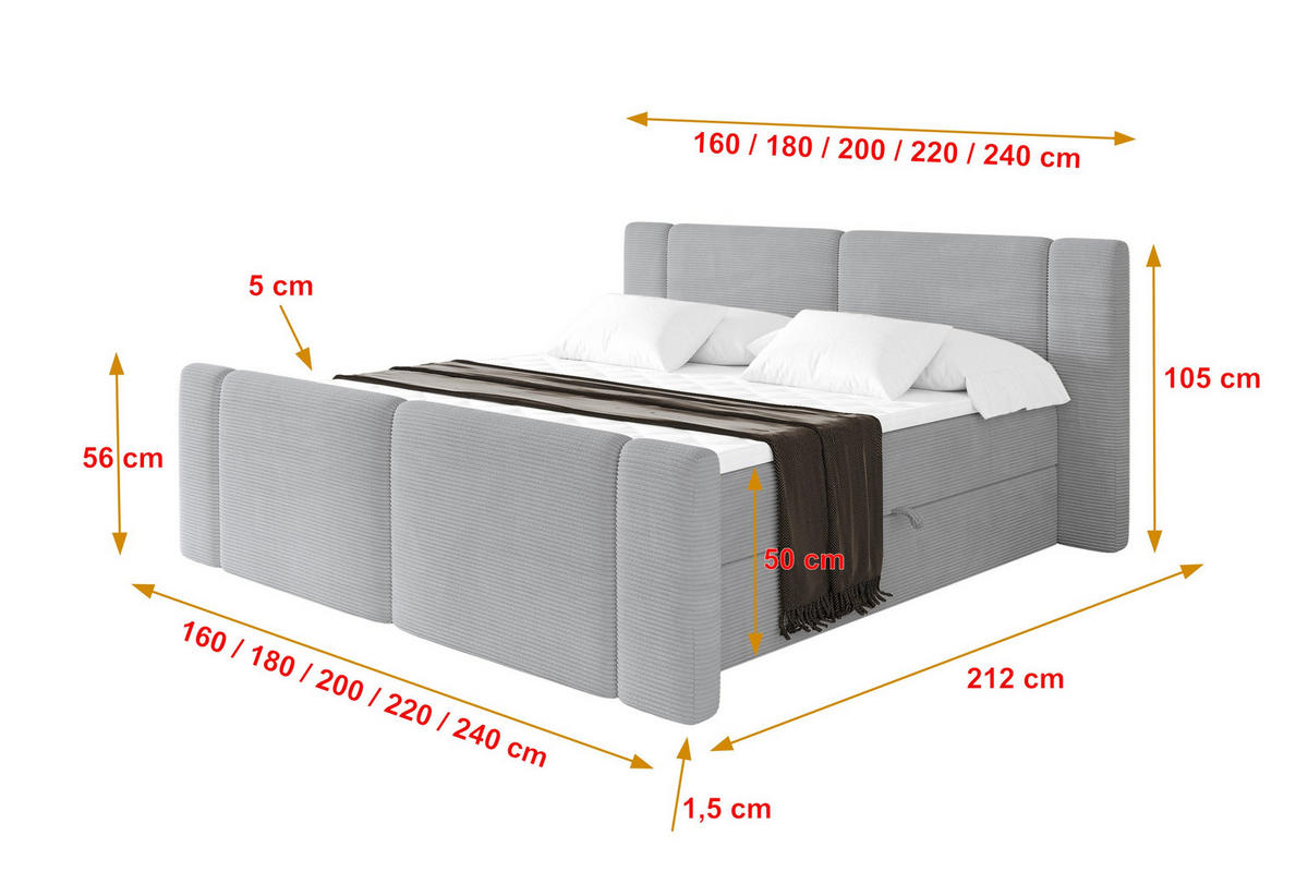 BOXBETT mit Matratze H3 - EVON Zanozek - 140x200 cm Grau - Graubraun, Holzwerkstoff (140/200cm) - ALTDECOR