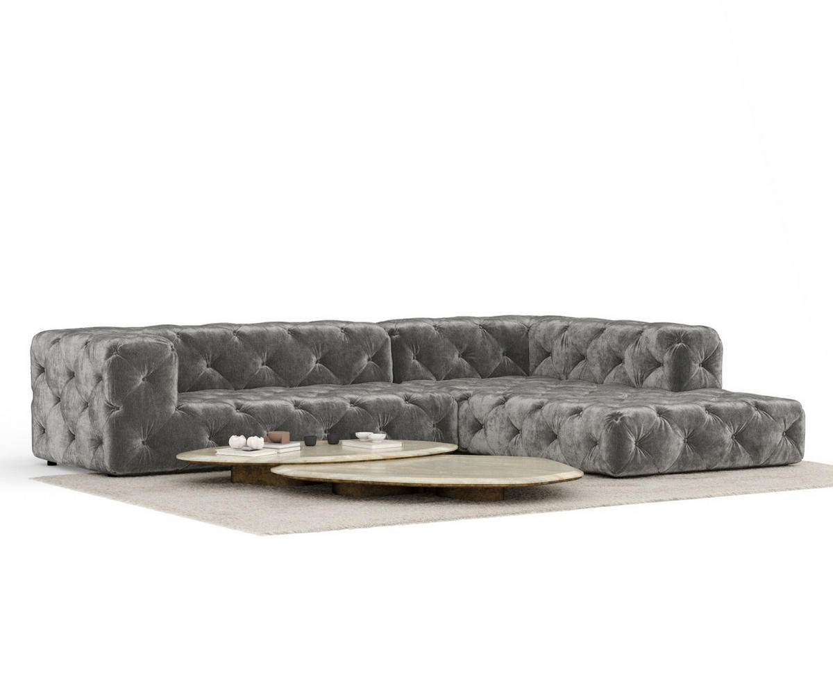 ECKSOFA Cosimo Grau Chenille - Schwarz/Grau, Holz/Holzwerkstoff (325/228cm) - Maison de Reve
