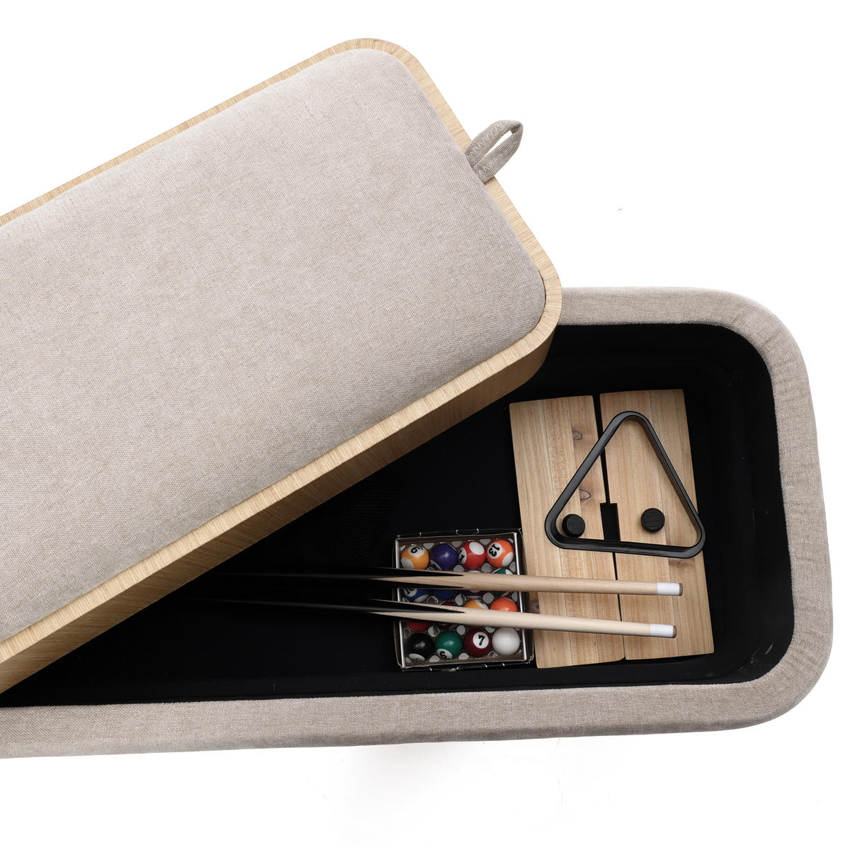 SITZBANK mit Stauraum, Polsterbank mit Mini-Billard, Beige - Grau, Holzwerkstoff (35.5/47/77.5cm) - Hometopia