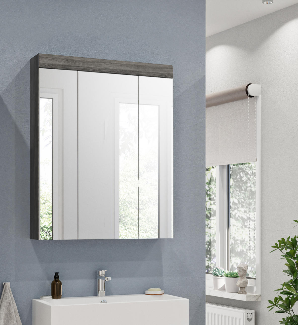 SPIEGELSCHRANK Scout Bad in Rauchsilber Nachbildung und weiß hochglanz B/H/T: 60x79x18 cm - Silberfarben, Glas/Holzwerkstoff (60/79/18cm)