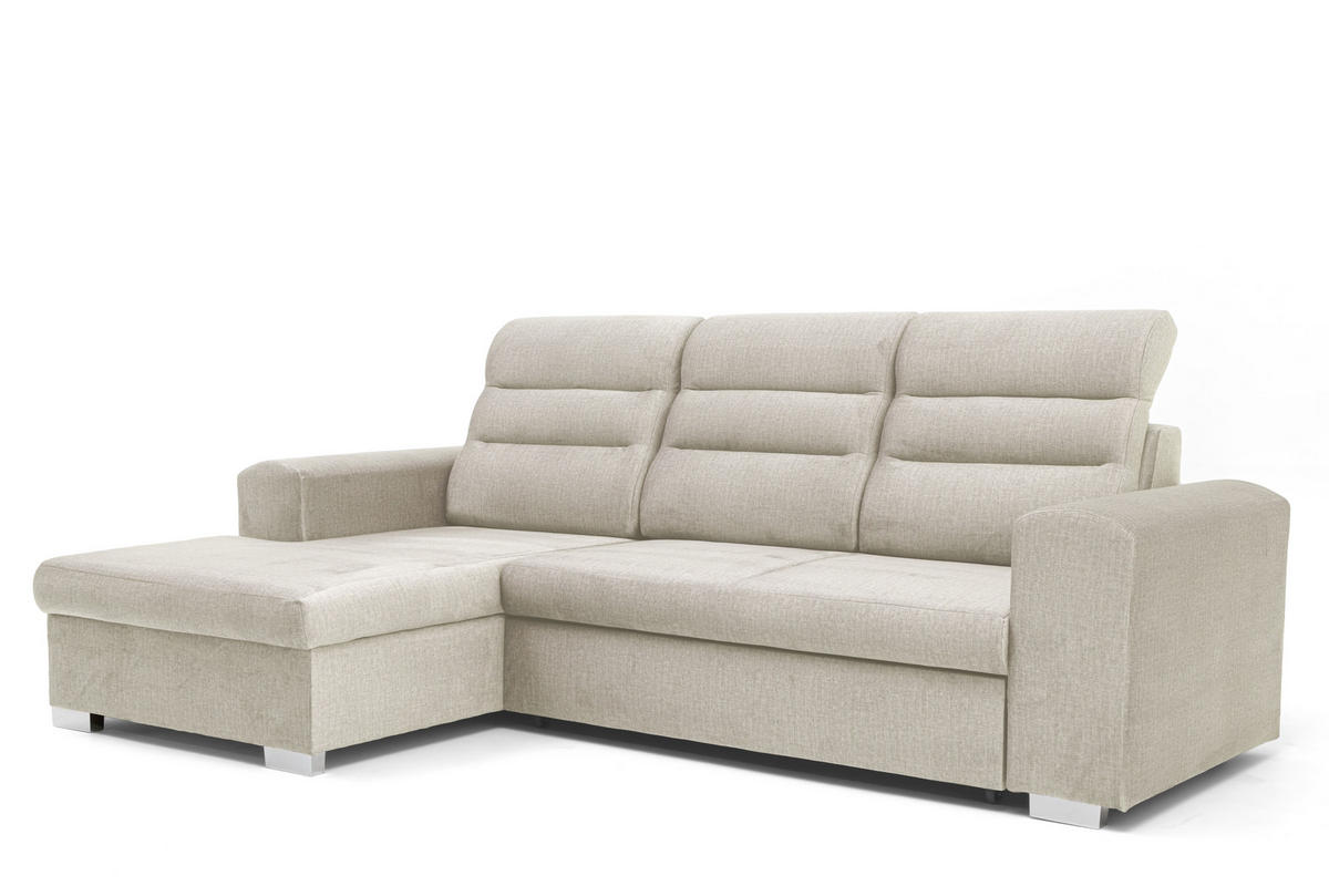 ECKSOFA CLOUD S Links mit Schlaffunktion 120x200 Velours Creme - Chromfarben/Creme, Holz/Kunststoff (155/260cm) - Muffo