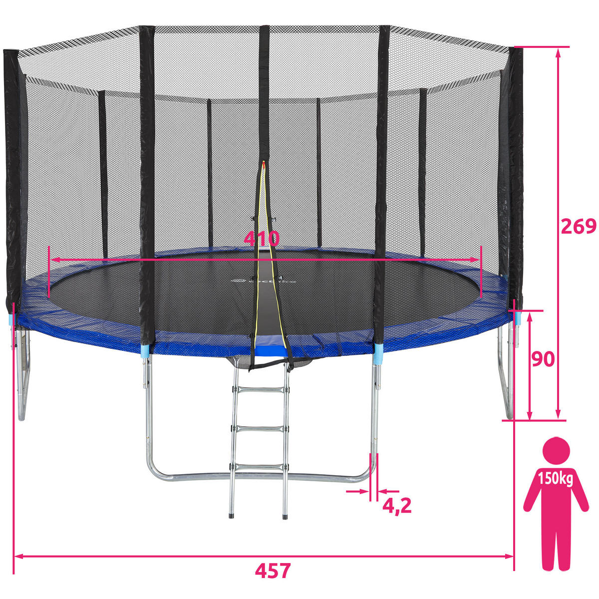 TRAMPOLIN Garfunky,inklusive Einstiegsleiter,schwarz/blau - Blau/Schwarz, Metall (457/269/457cm) - tectake