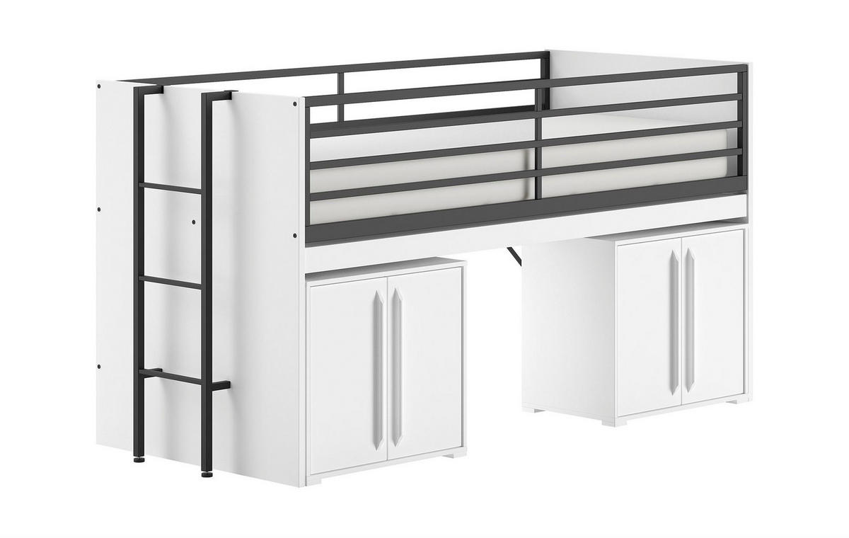 HALBHOCHBETT 90x200 Keelia Weiß mit Schreibtisch Stauraum - Weiß, Kunststoff (90/200cm) - 58aufmkessel