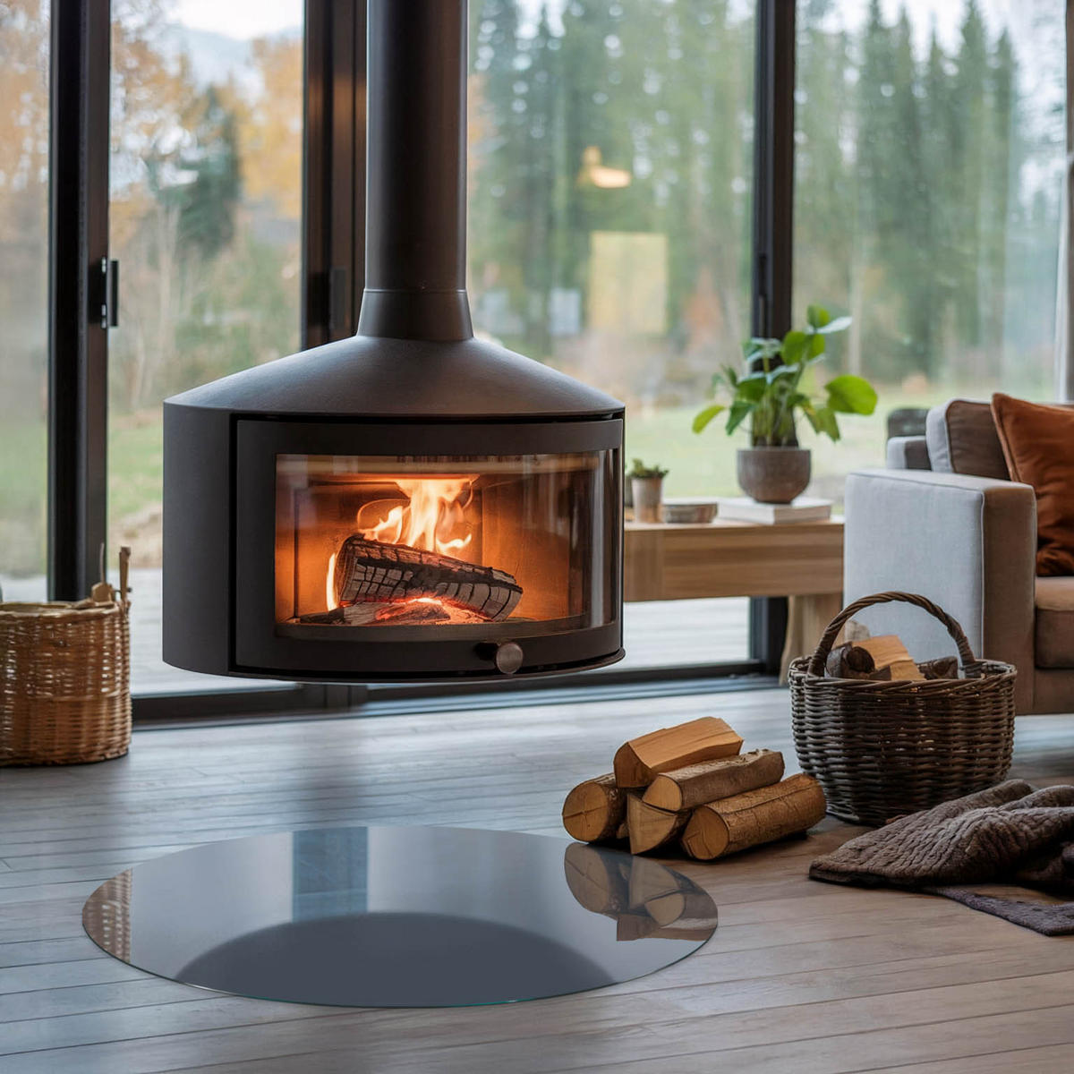 GLASPLATTE für Kamin Ø 80 cm - Dunkelblau, Glas (80/80/0.4cm) - TULUP