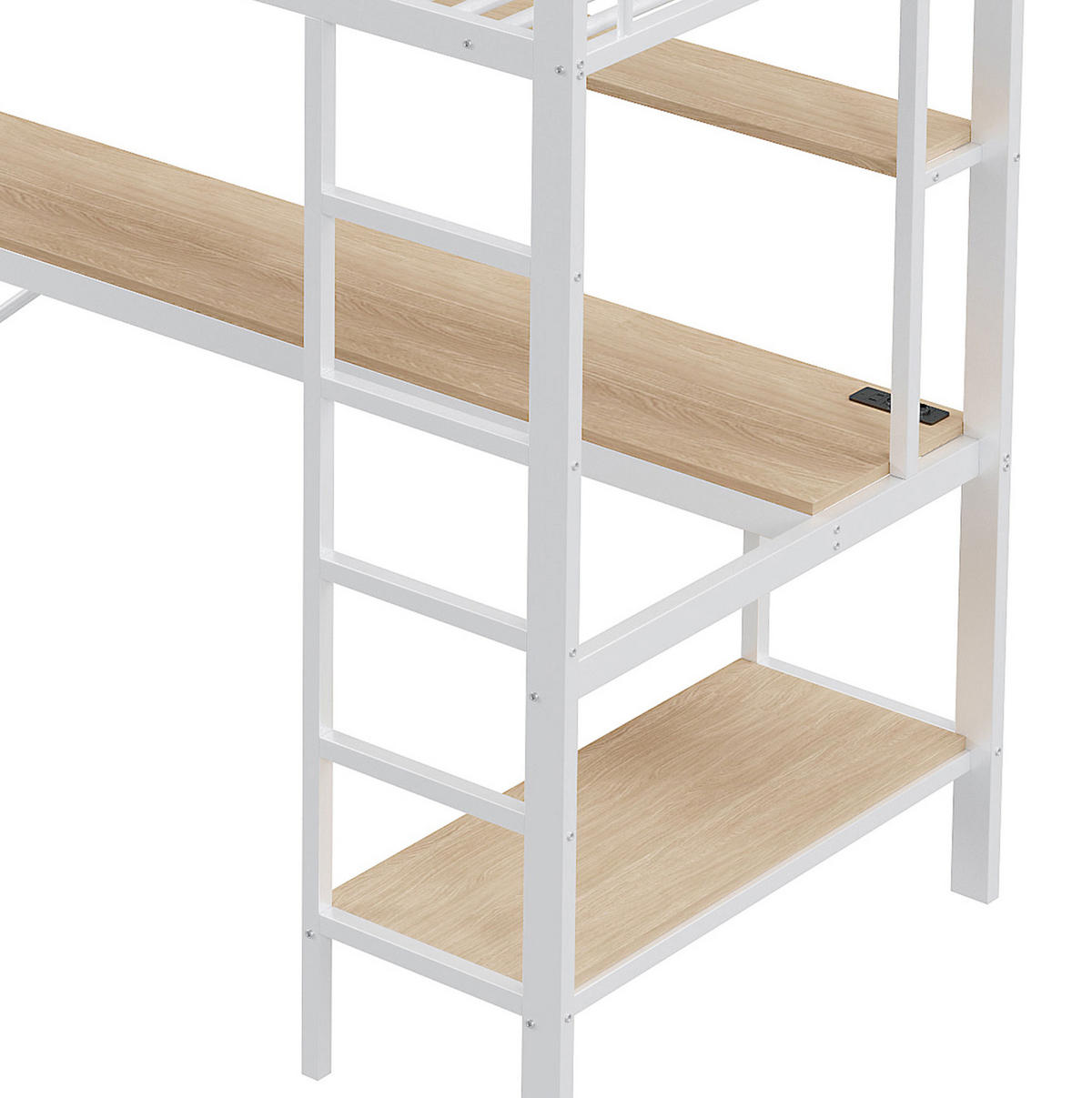 HOCHBETT 90/200 cm in Weiß mit LED-Beleuchtung, Schreibtisch und Regal - Weiß, Metall (90/200cm) - Flora Grace