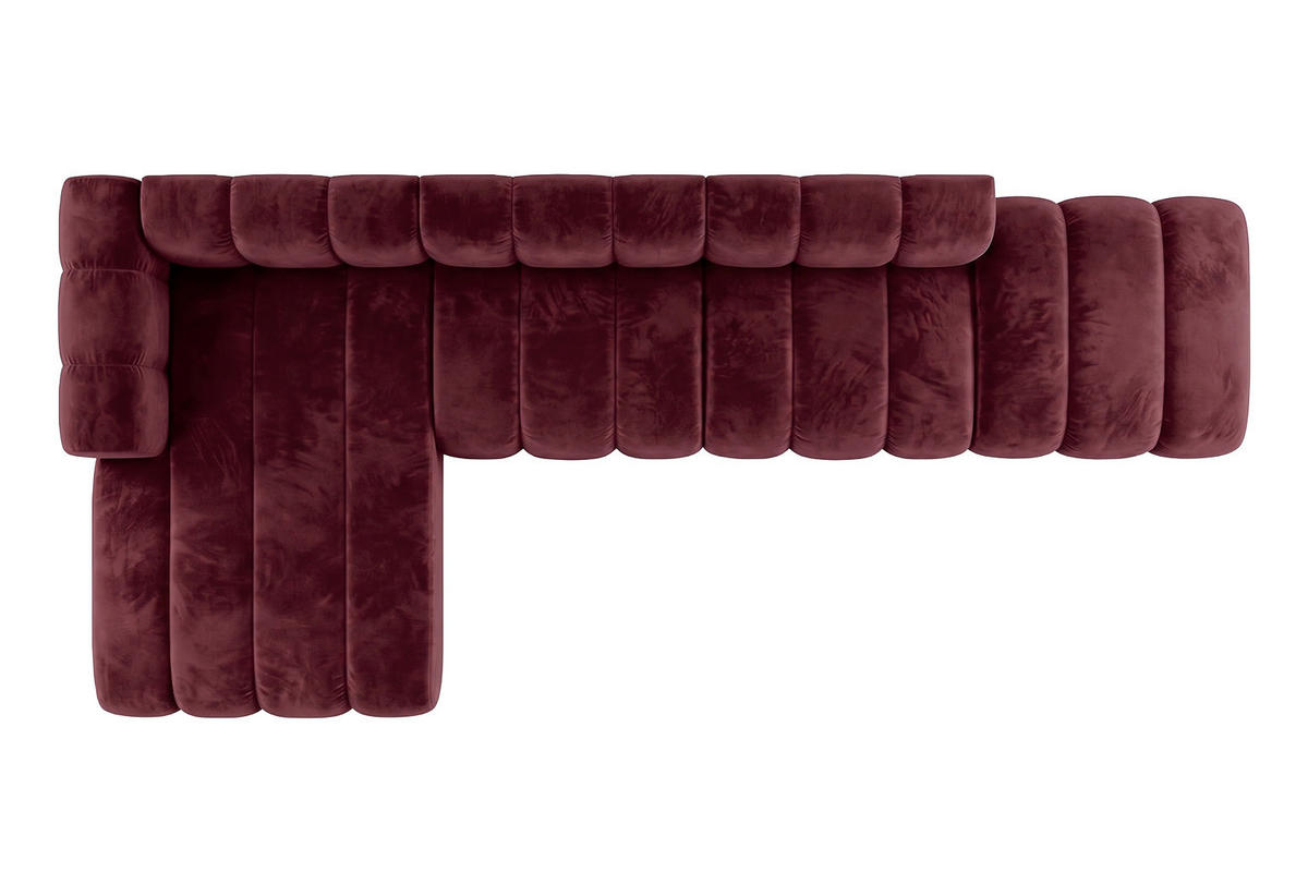 ECKSOFA Modulares In L-Form Mit Hocker, Velvet-Stoff Riviera, Rotwein, Links, GRAND - Dunkelrot, Holz (386/179cm) - Kaiser Möbel