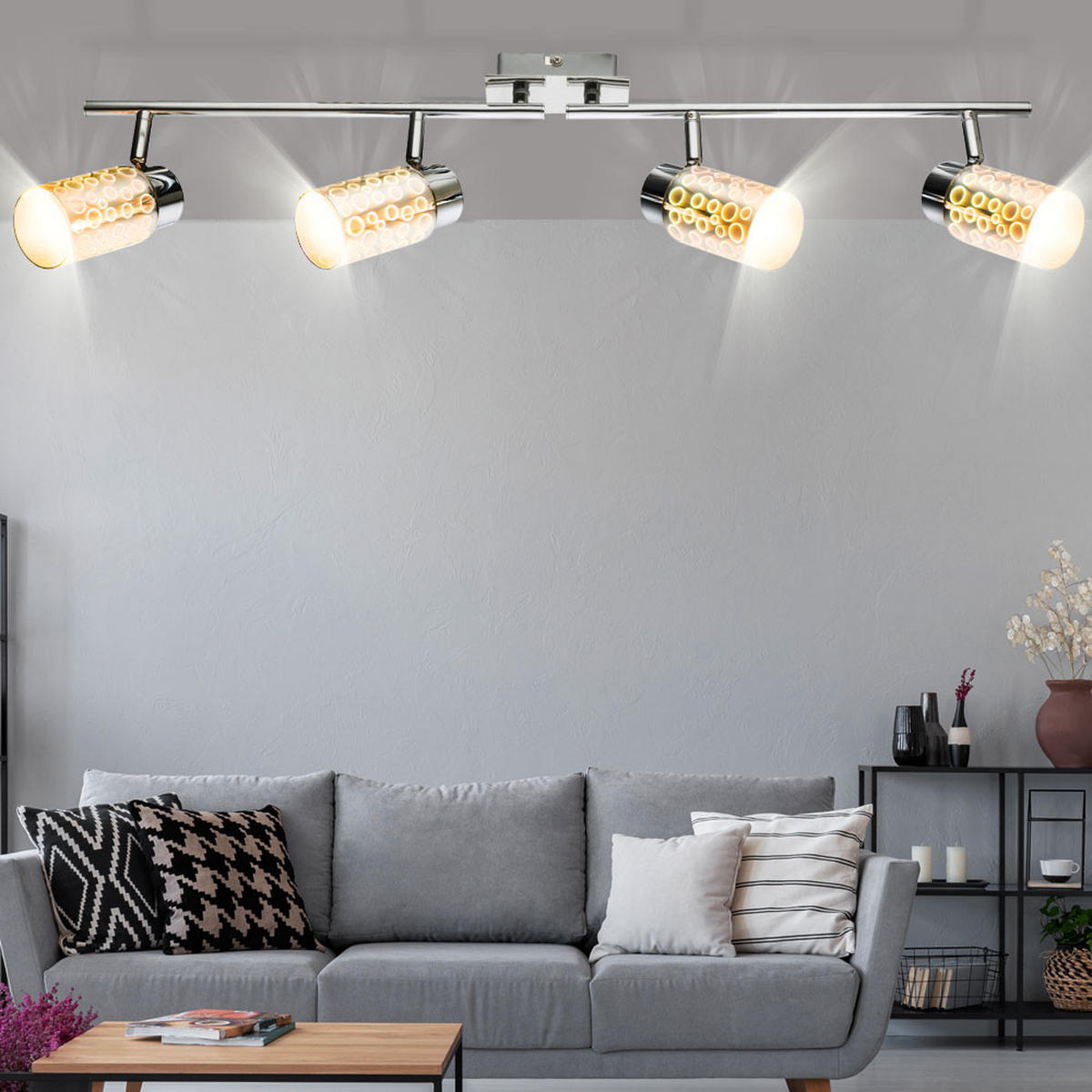 LED DECKENLEUCHTE Silber 3D Effekt bewegliche Spots - Silberfarben, Glas (72/6/15cm) - Globo Lighting