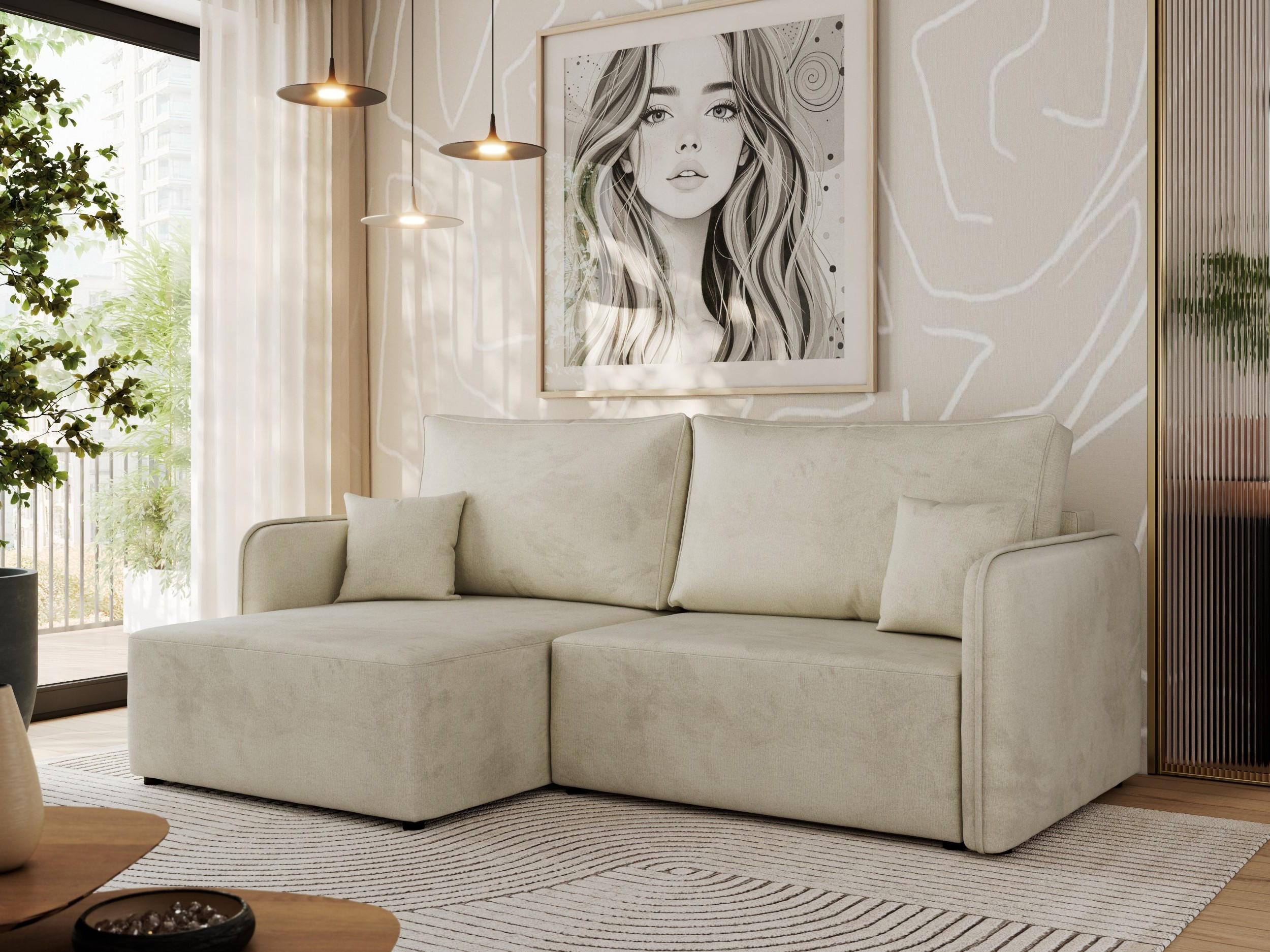 ECKSCHLAFSOFA MESTO L Beige Velvet - links - Beige/Schwarz, Kunststoff/Textil (227/147cm) - MKS