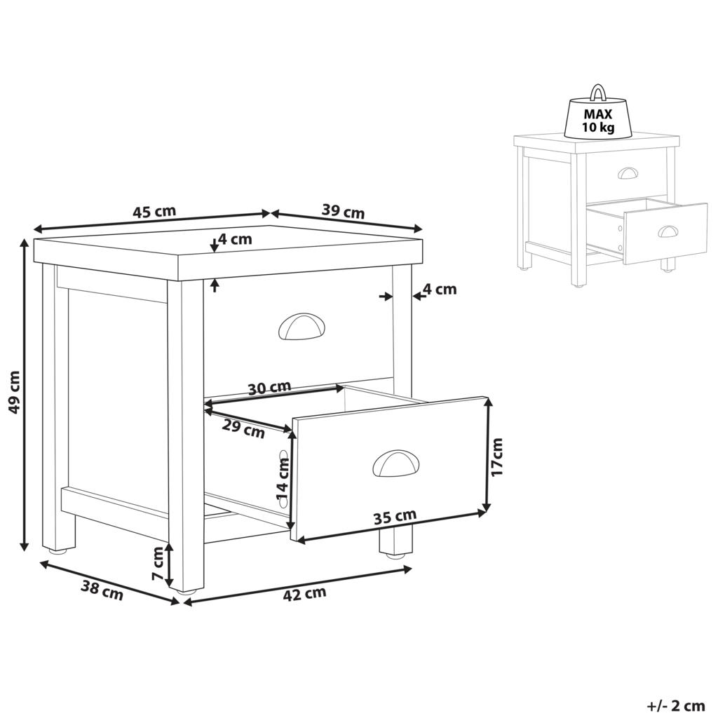 Thumbnail - Beliani Nachttisch, Grau, Silber, Hellbraun, Holzwerkstoff, 45x49x39 cm, Schlafzimmer, Nachttische