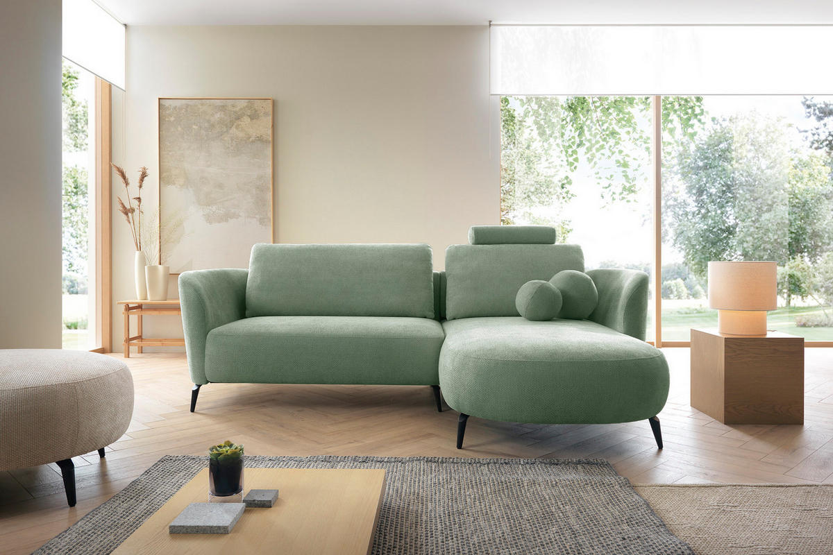 ECKSOFA auf Füßen Kendra 260 cm mit Schlaffunktion, Rechts, Grün - Grün, Holz (180/260cm) - Emporius