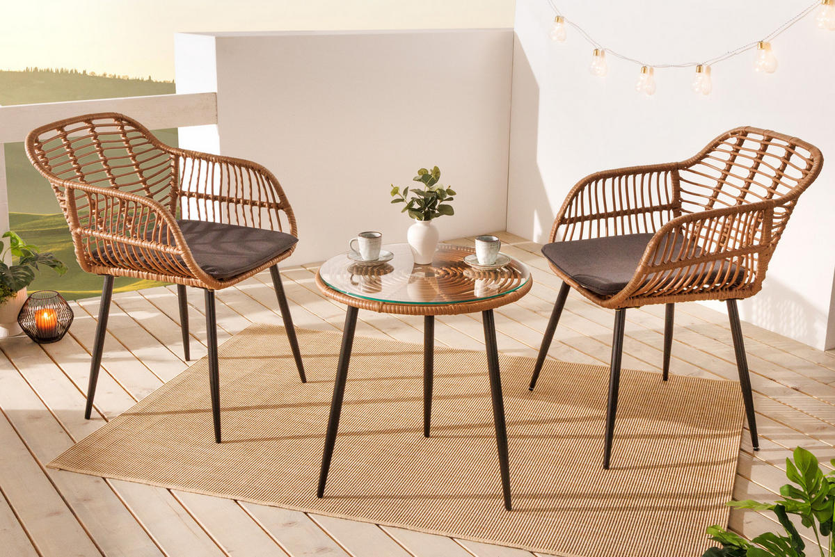 BALKONSET PARIS Polyrattan Braun Schwarz 80 cm - Schwarz/Braun, Kunststoff - riess-ambiente