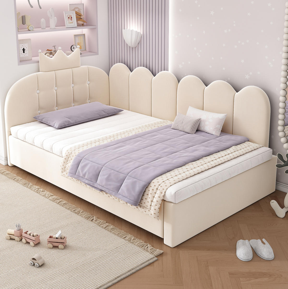 BETT mit Ausziehbett 90x200 cm Samt Beige - Beige, Holzwerkstoff (90/200cm) - Beauniv