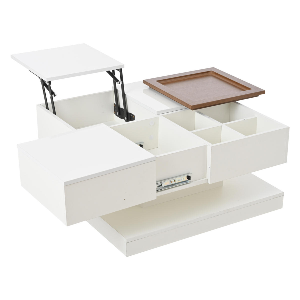 COUCHTISCH mit Hebefunktion und 2 Schubladen Hochglanz-Effekt - Weiß, Holzwerkstoff/Metall (75.5/75.5/38cm) - Urban Meuble
