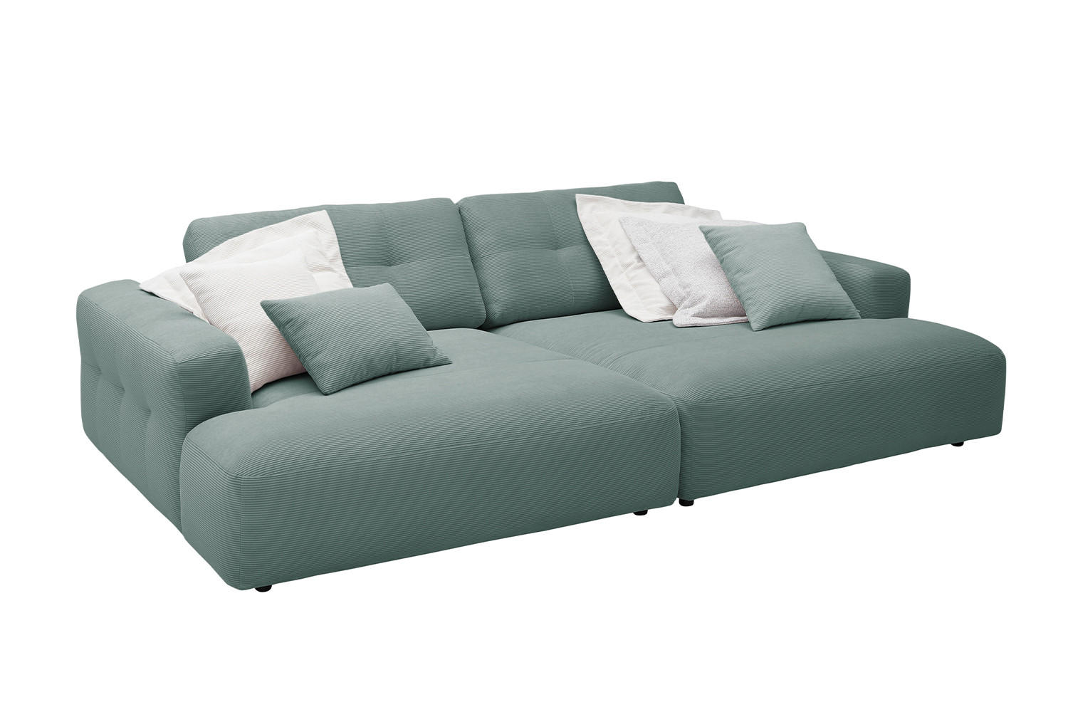 BIG SOFA MIKA Grün Cord - Türkis/Schwarz, Kunststoff/Textil (300/86/167cm) - KAWOLA
