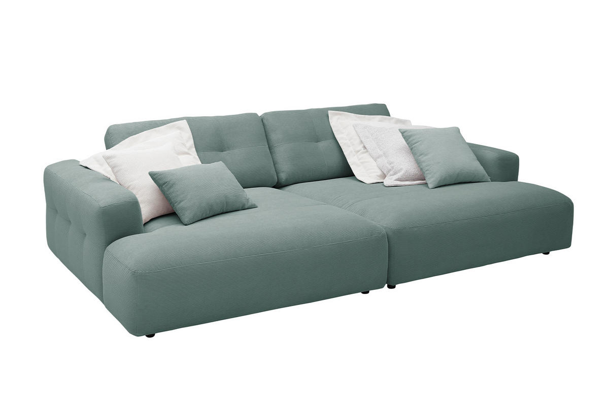 BIG SOFA MIKA Grün Cord - Türkis/Schwarz, Kunststoff/Textil (300/86/167cm) - KAWOLA