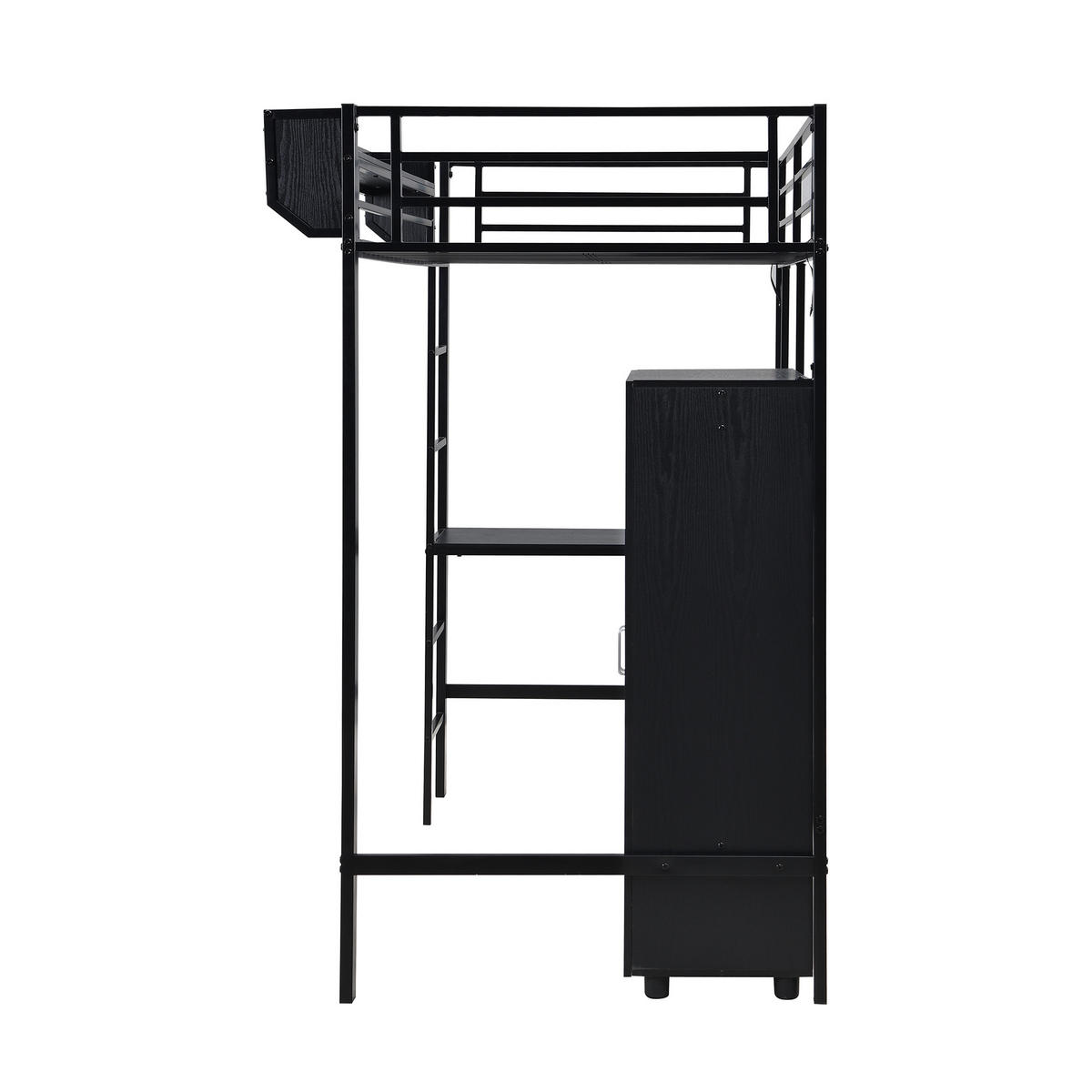 HOCHBETT 90/200 cm DE-02260, in Schwarz, mit Stauraum und Kleiderschrank - Schwarz, Holzwerkstoff/Metall (90/200cm) - ComfortXL