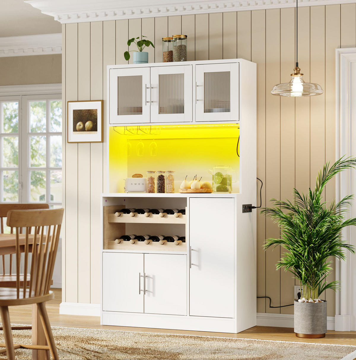 KÜCHENSCHRANK mit LED und Steckdose 100 x 40 x 180 cm MDF Weiß - Weiß, Holzwerkstoff (40/180/100cm) - Meubliv