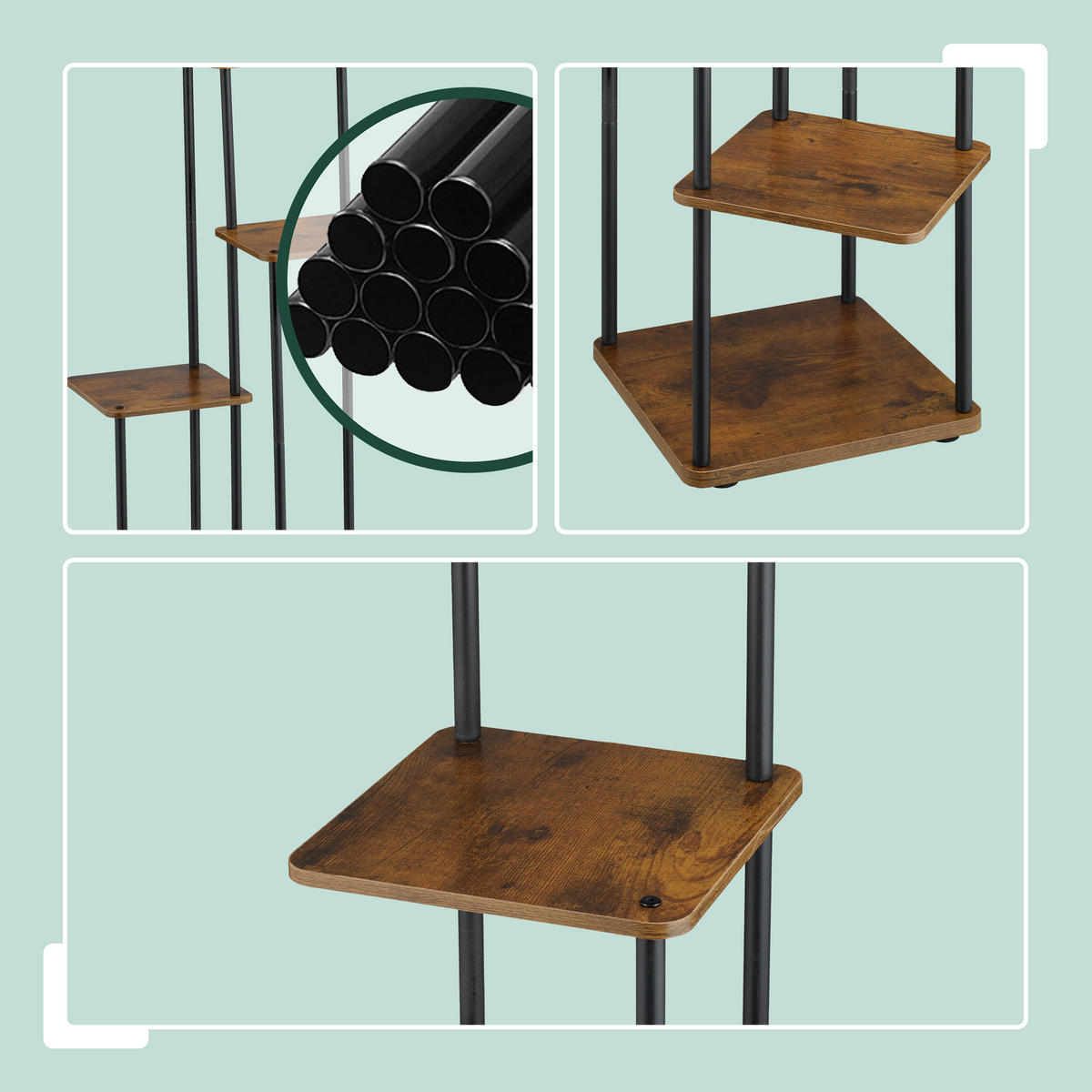 PFLANZENREGAL Schwarz Industrial 5 Ablagen Eisen MDF 107 x 58 cm - Multicolor, Holzwerkstoff/Metall (58/107/58cm) - Relaxdays