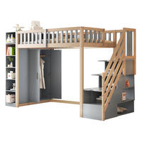 HOCHBETT 90/200 cm Grau mit Kleiderschrank und Stauraum - Grau, Holz (90/200cm) - MIVRAY