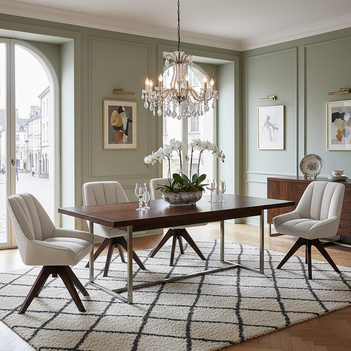 DREHSTUHL Mika-Lio 2er-Set - Nussbaumfarben/Creme, Eichenholz/Holz (60/88/68cm) - DUBI Möbel