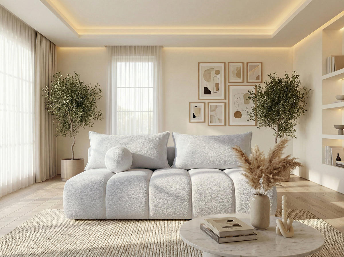 SCHLAFSOFA Milla mit Bettkasten, Creme Weiß 205/97/103 cm - Schwarz/Weiß, Textil/Metall (205/97/103cm) - WFL GROUP